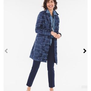 Chico’s Deep Blue Chenille Jacquard Jacket• Chico’s Sz 4 = 20/22 • EUC Worn once